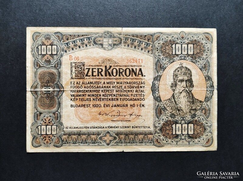 Nagyalakú 1000 Korona 1920, F+, B06 sorozat