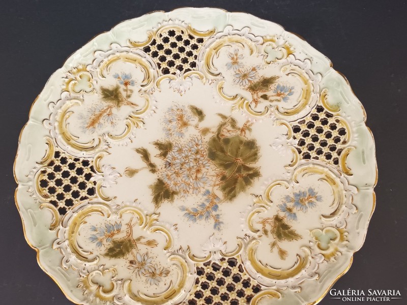 Immaculate antique Zsolnay large openwork bowl/wall plate