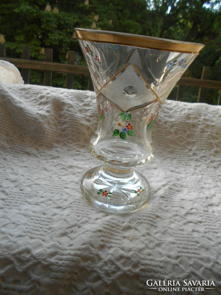 Bider thick-walled base glass vase, polished, enamel painted