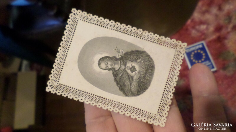 7.5 X 5.3 cm, lace-edged, old image of a saint, made of paper, in good condition.