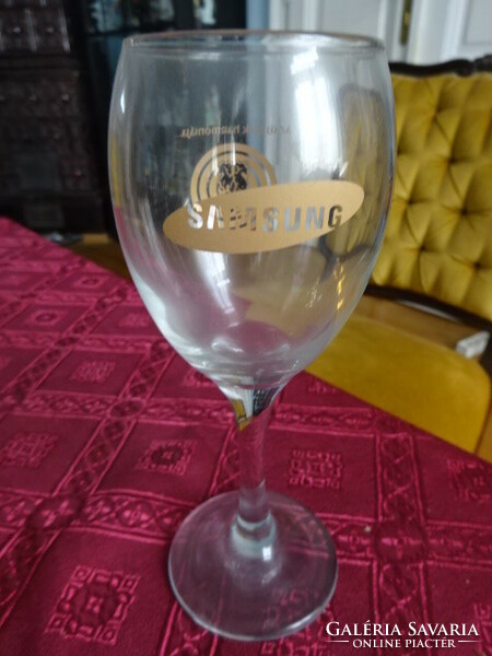 Stemmed wine glass, with Samsung inscription, height 18 cm. He has!
