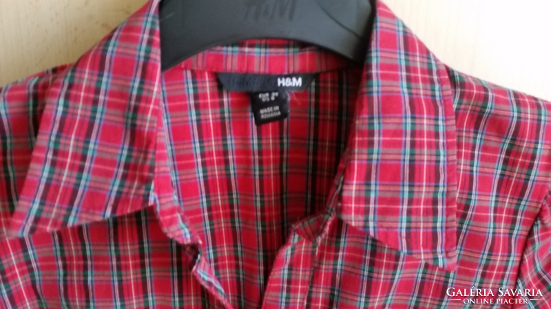 H&m floral checkered, size 36, slim fit, short-sleeved shirt, blouse