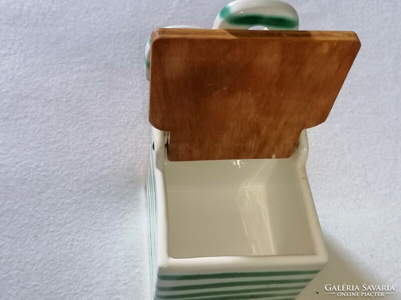 Gmundner ceramic glazed salt shaker with wooden lid
