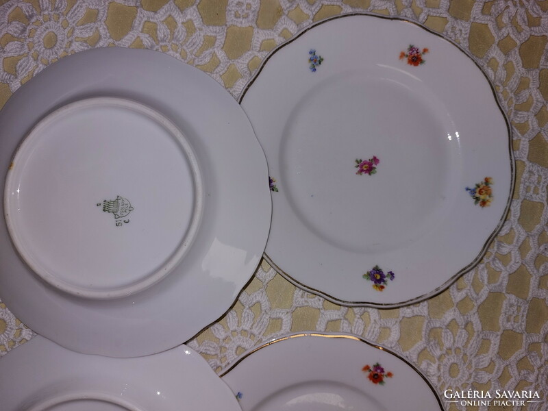 Zsolnay beautiful floral porcelain cake plates, with gold edges, 4 pcs