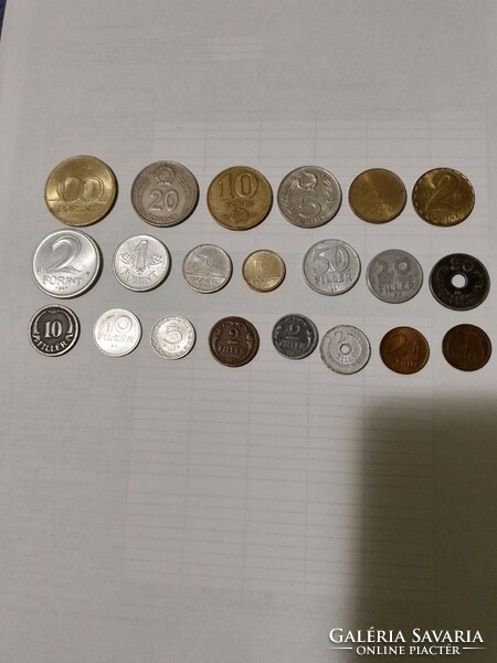 Hungarian forint coin series from one hundred forints to 2 fils, some of which have multiple issues....