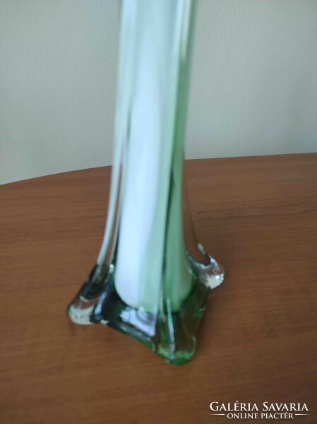 Green and white twisted glass vase