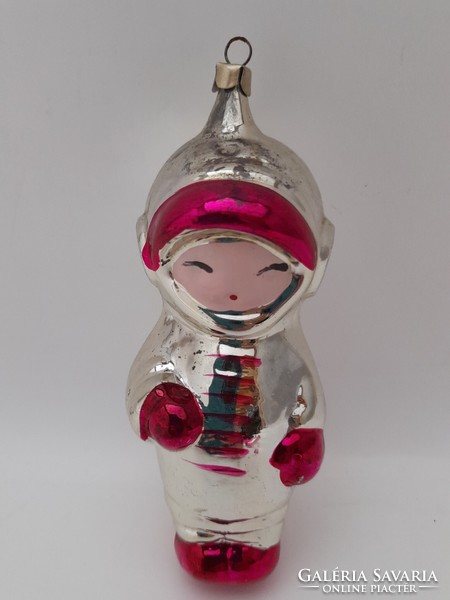 Retró üveg karácsonyfa dísz, szovjet űrhajós, Gagarin. 11 cm
