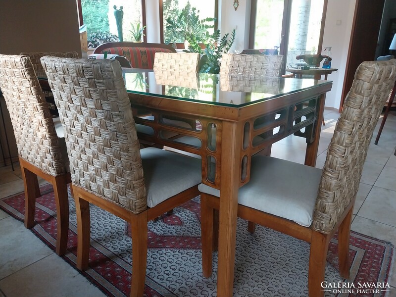Dining table with chairs, tempered glass