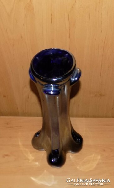 Retro Czech thick blue art glass vase 31.5 cm (4 / d)