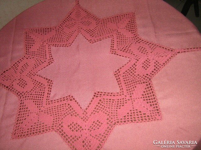 Beautiful handmade crochet tablecloth and crocheted mauve tablecloth