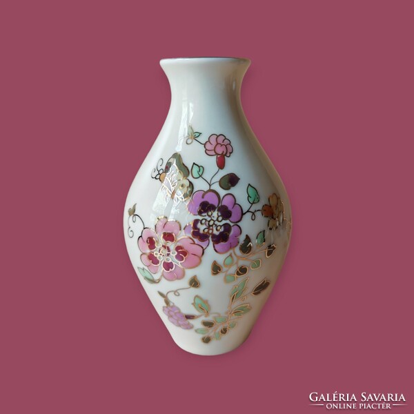 Zsolnay porcelain vase with flower-butterfly pattern decor