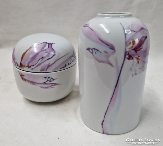 Lichte, marked, beautifully painted, porcelain vase and bonbonnier in perfect condition for sale together