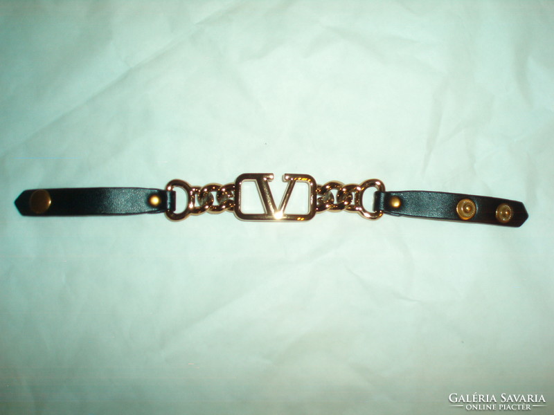 Vintage valentino leather, gold-plated metal women's bracelet