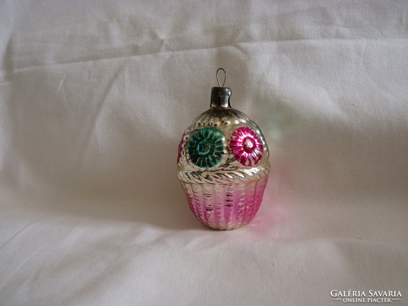 Old glass Christmas tree decoration - flower basket!