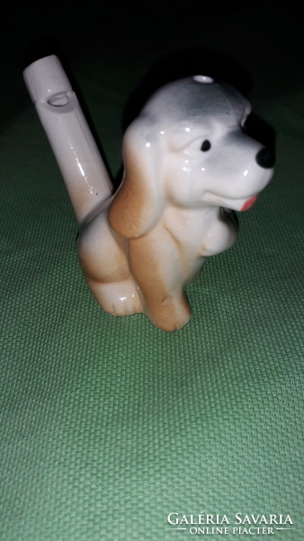 Retro porcelán kiskutya figura amely működő használható síp is egyben 5 cm a képek szerint 3.