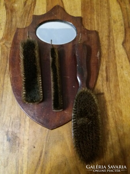 Antique mirrored wall clothes brush set with holder!