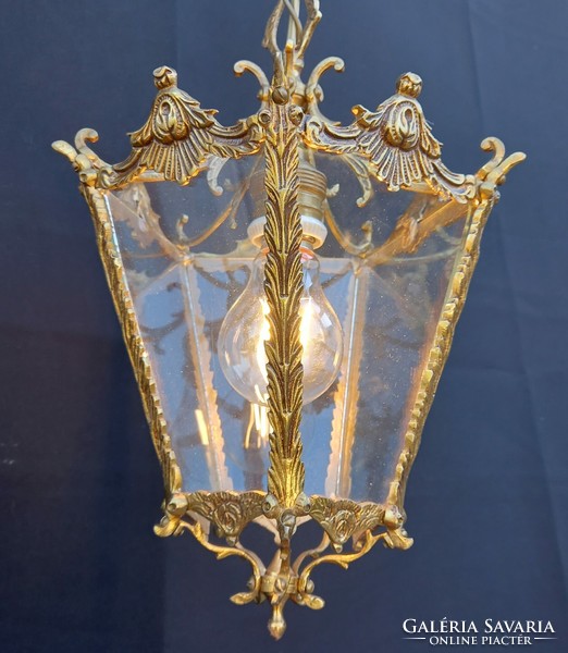 A decorative copper ceiling lamp
