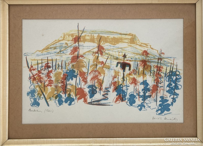 Rozália Vörös (1919-1992): Badacsony, Balaton, 1963. Colored, marked artistic lithograph, framed
