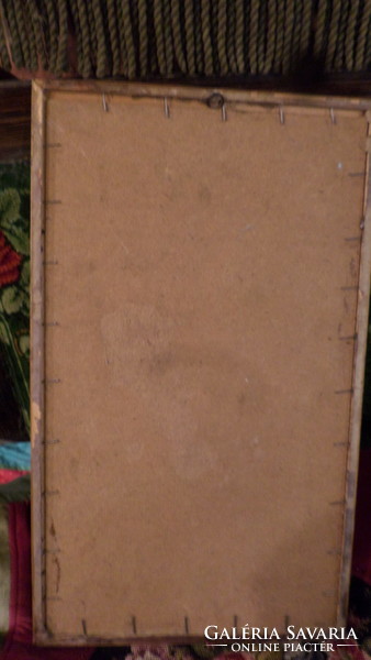 61 x 36 cm-es farost lemezre festett  , vízben tükröződő házsor / festmény .
