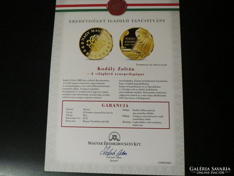 Great Hungarians commemorative medal series in Zoltán Kodály