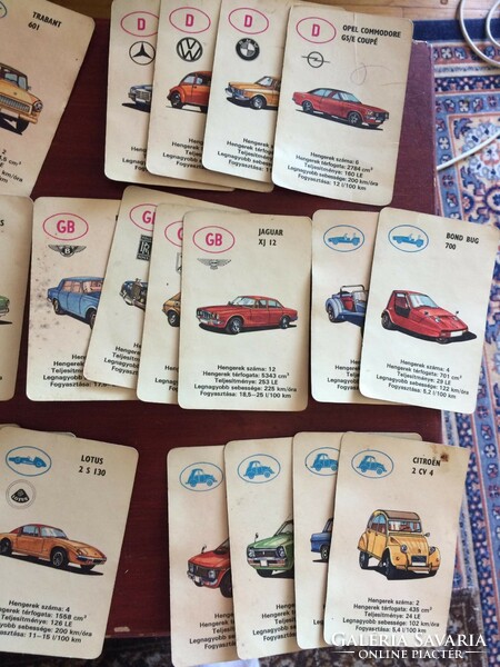 35 darab autós kvartett kártya gyerek játék 5 db hiányzik kék hátlapos retro kádár barokk trafik áru