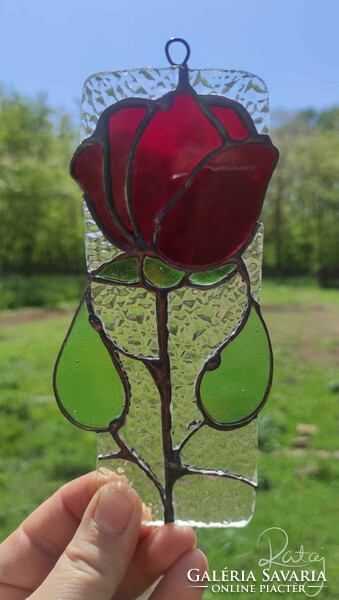 Stained glass ornament, tiffany window decoration, rose