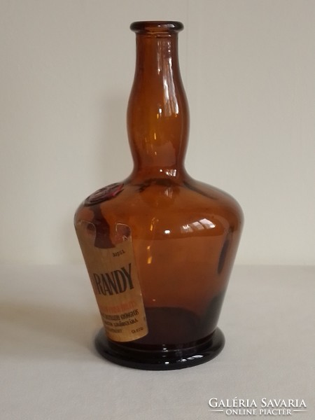 Antique old brown glass cherry brandy drinking glass bottle, Hungarian liquor company unicum liquor factory