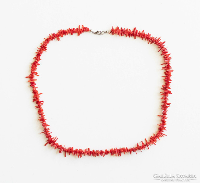 Red coral necklace - neck blue, jewelry (60 cm)