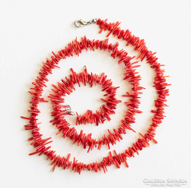 Red coral necklace - neck blue, jewelry (60 cm)