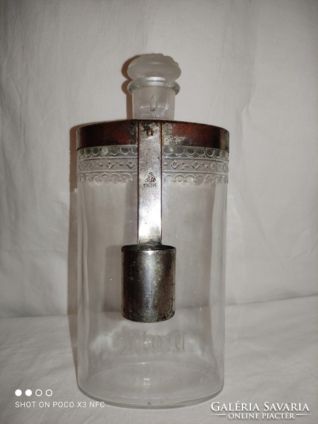 DRALLE jelzéssel nagy méretű antik  parfümös üveg hozzá illő törv. védve jelzett mérő edény