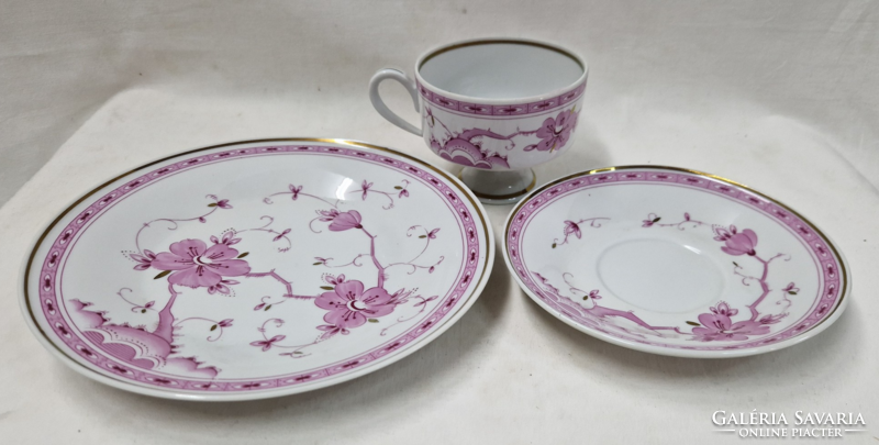 Wallendorf jelzett rózsaszín virágmintás porcelán reggeliző készlet hibátlan állapotban