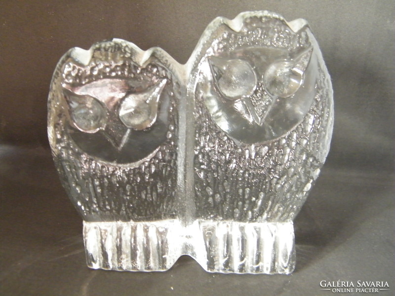 Retro Scandinavian Crystal Glass Owls Paperweight