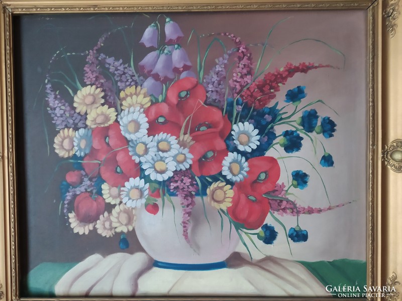 Flower still life signed oil on canvas painting in original blondel frame 50x60 cm