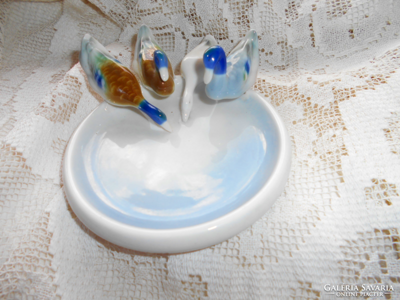 Metzler & Ortloff német porcelán ékszertartó tálka, 4  kacsa figurával