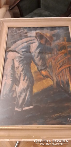 Patkó jelzéssel kapáló férfit ábrázoló olajfestmény
