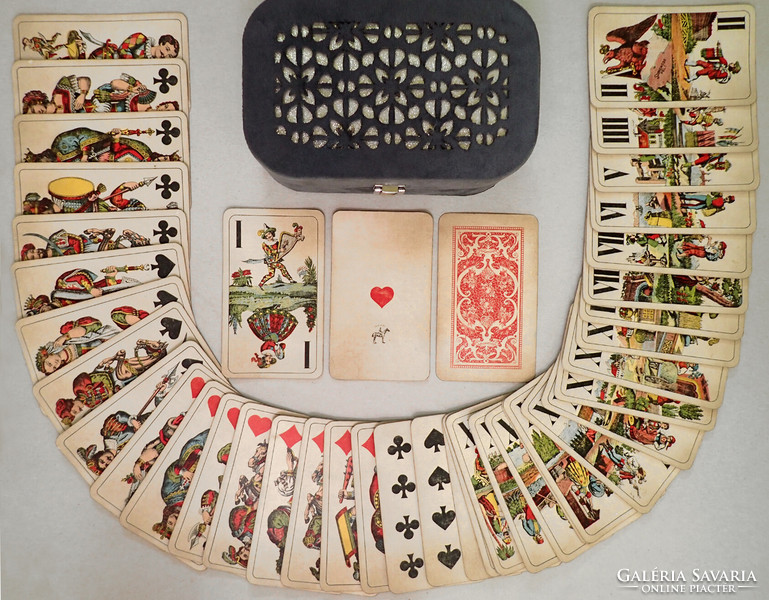 Vintage antik jelzett Piatnik védjegyes NAGY méretű TAROKK kártya jóskártya vetőkártya dísz dobozban