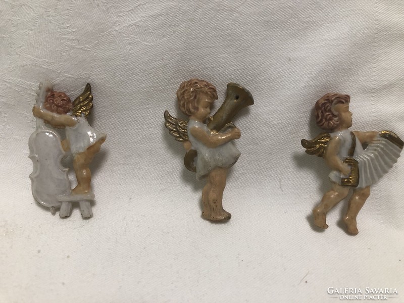 Antik, régi karácsonyfadísz, 3 db hangszeren játszó angyalka