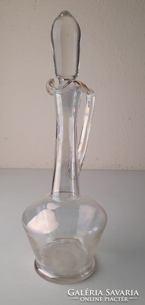 Szecessziós fújt üveg likőrös kancsó dugóval
