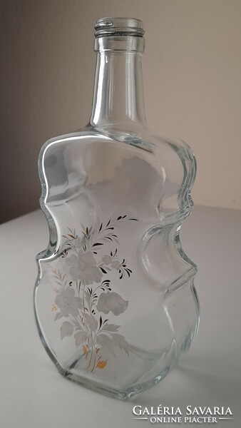 Vintage hegedű formájú öntött üveg likőrös palack