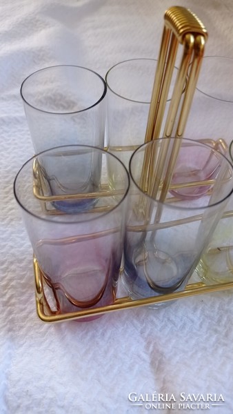 Színes retró pohárszett a 60-as évekből, midcentury pohár készlet, vintage italos kuriózum!