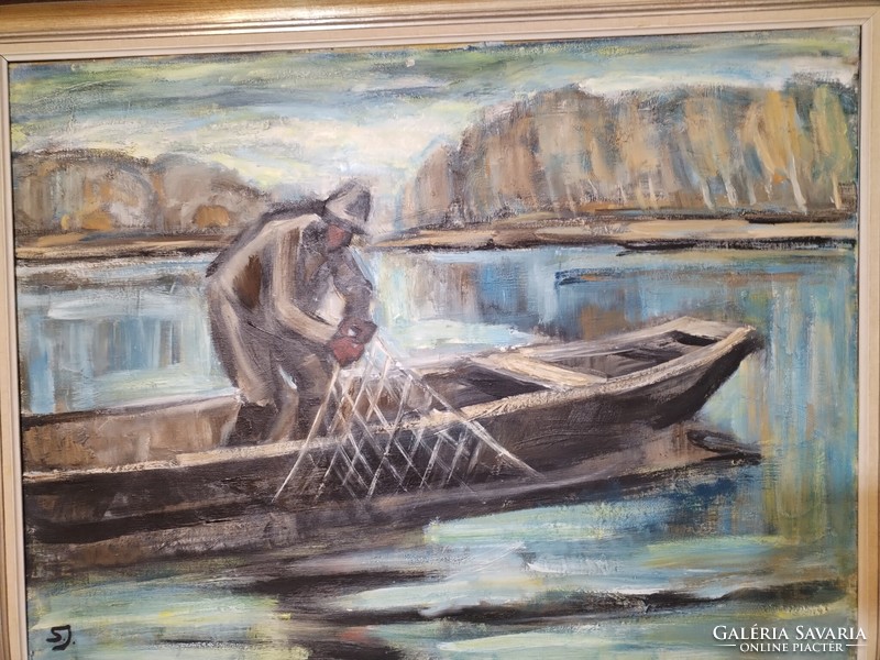 Schadl János(1892-1944) -A halàsz. Nagyméretű,keretezett olaj/vászon festmény.