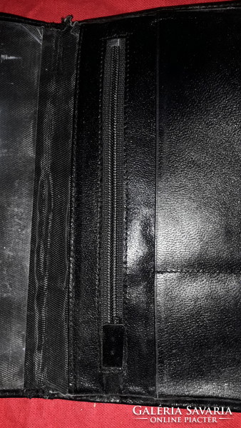 Old black leather wallet with German inscription with many compartments, 18 x 11 cm, according to the pictures