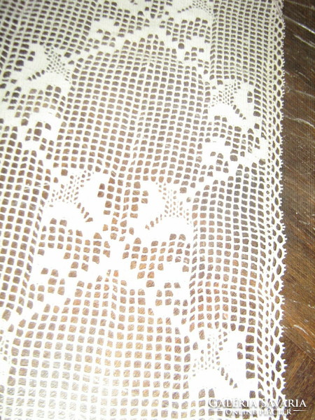 Beautiful antique crocheted ecru stained glass lace curtain