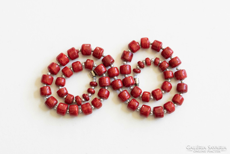 Vintage necklace with red glass beads