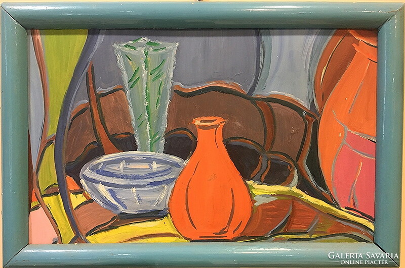 Still life with vases, oil on cardboard, 60s