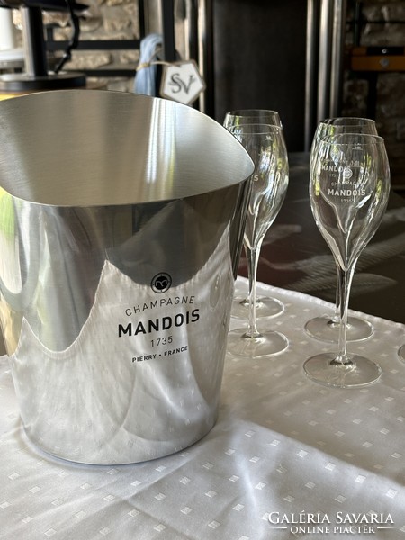 Mandois Champagne Party Set - Pezsgős jégveder 6 kóstolópohárral - Francia bárkellékek Budapesten