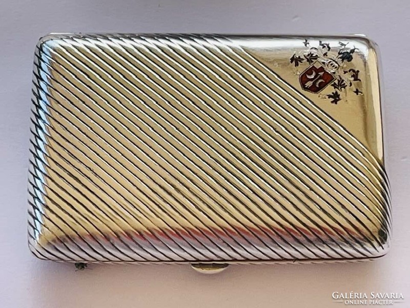 Silver cigarette case with the enameled noble coat of arms of the Duka family