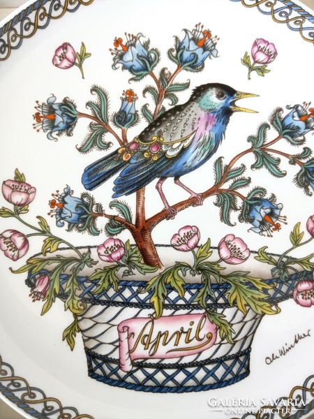 Hutschenreuther kézzel festett madaras Április hónapos tányér