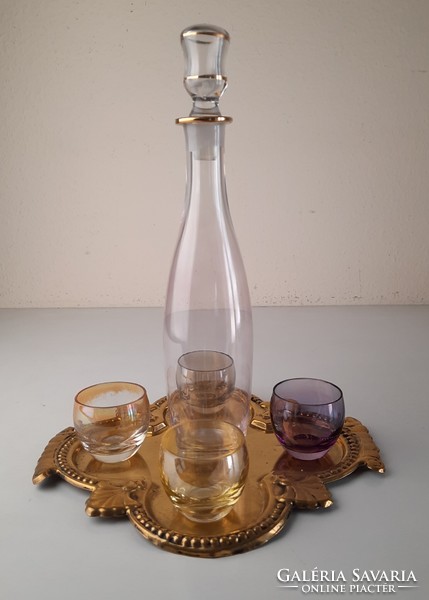 Art deco blown glass liqueur set with copper tray