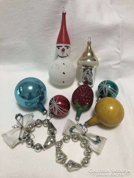 Antique, old Christmas tree decoration package 9 pcs (snowman, mushroom, strawberry...)